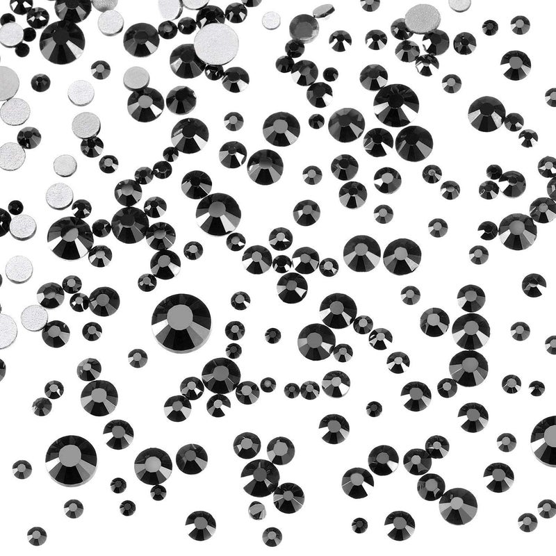 AD Beads 1440 Pieces Mixed Size No Hotfix Glue on Quality Glass Flatback Rhinestones Round Crystal Gems (03 Jet Black) - Image 3